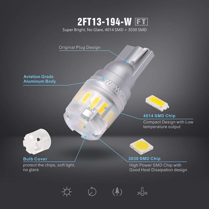 SIR IUS LED - FT- 194 912 Side Marker LED Light Car Interior, Map, Dome, Trunk, Backup Bulb High Power 3030 + 4014 SMD Super Bright Pack of 2 (White) - Image 4